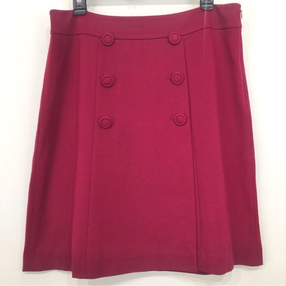Talbots Petites Cranberry Red Button Front Faux Wrap A-line Ponte Skirt - Picture 1 of 12